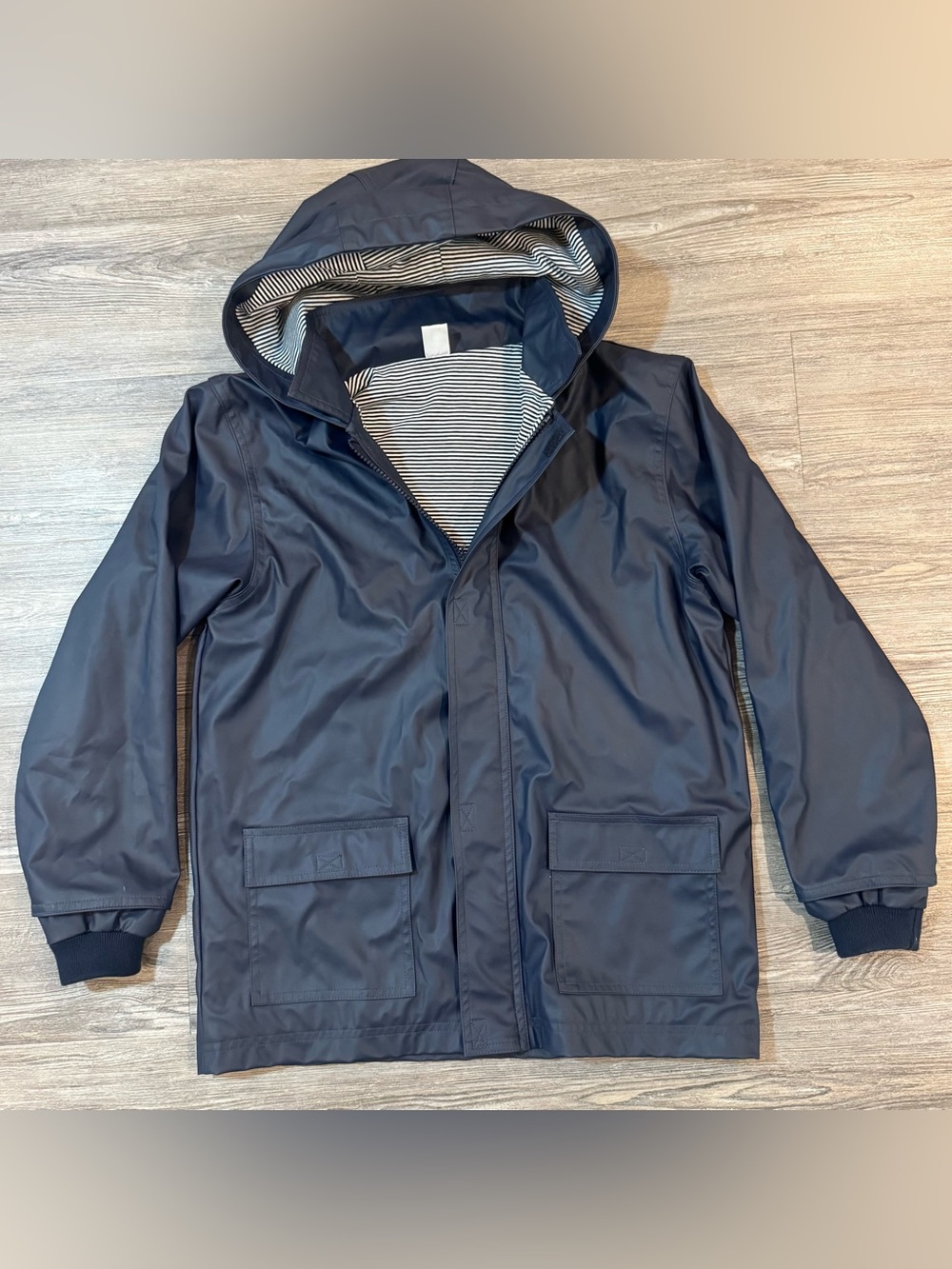 Petit Bateau Kids Waxed Navy Raincoat Size 10 Like New